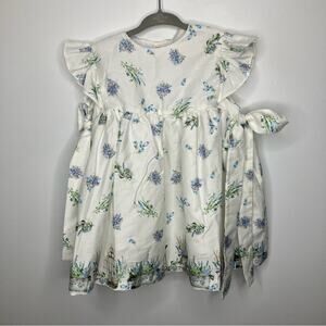 NWOT PI & PA Flower Floral Print Dress With Side Bows White Blue 2